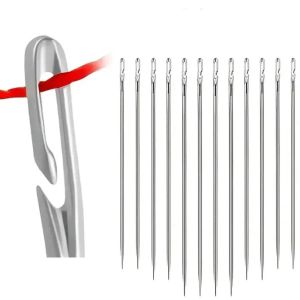 MMLUCK 12Pcs Lỗ bên Kim mù Nhiều kích cỡ Thép không gỉ Kim Khâu Dụng cụ cầm tay Dễ ren Kim ren Người già