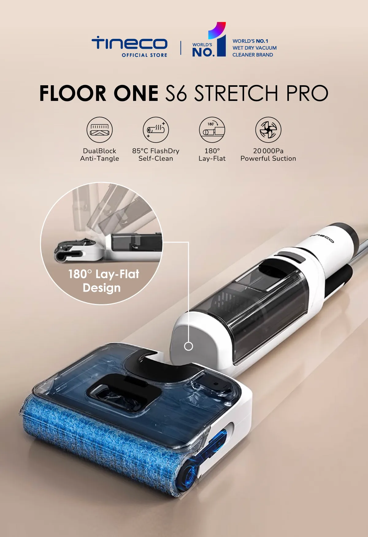 Tineco Floor One S6 Stretch Pro – 20 kPa Lay-Flat Washer