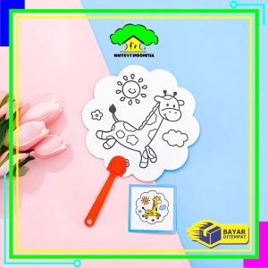 MI-M374 Mainan Edukasi Kipas Mewarnai Anak Motif Astronot Dino Lucu / Kipas Tangan DIY Kerajinan