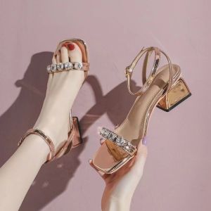 [Free Shipping] 2025 New Womens Summer Sandals with High Heels Medium Heels Chunky Heels and Single Strap Versatile Insins Style