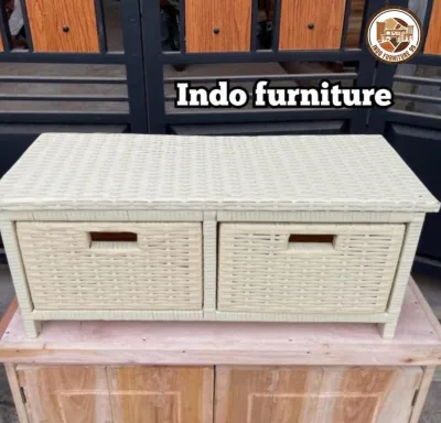 Meja TV Rotan Sintetis 2 Laci – Desain Modern Elegan