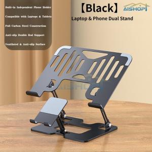[SG Seller]2-in-1 Laptop Cooling Stand with Dual Fans Adjustable Laptop Riser with Phone Holder for Gaming & Work