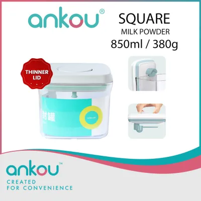Ankou Airtight 1 Touch Button Container For Milk/Food With Scoop and Holder 850ml (Square)