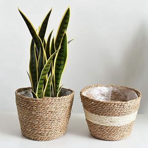 MOUSSE Straw Weaving Nordic Home Decoration Indoor Outdoor Flower Grass Plant Containers Planting Accessory Plant Basket Flower Pots