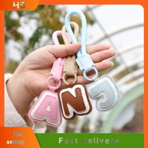 HB Fashion PU Leather A-Z Letter Keychain Nylon Braied Rope Short Strap Keyring Women Men Anti-loss Suitcase Backpack Pendant Gift