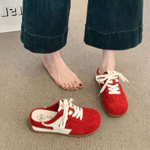 Free Shipping Thick-Soled Closed-Toe Slip-On Sandals For Women Summer Outdoor Wear 2026 New Style Red No Heel Slip-On Shoes