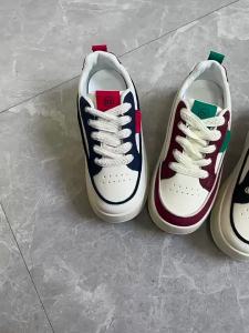 Hong Kong Style White Sneakers 2025 Spring New Leather Korean Retro Color-Block Casual Shoes Lace-Up Round-Toe Sneakers