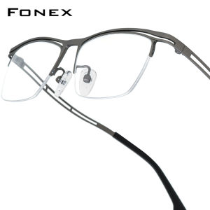 FONEX Titanium Glasses Frame Men 2025 New Semi-Rimless Square Eyeglasses Brand Design Half-Rim Japanese Ultralight Myopia Optical Prescription Eyewear 85890