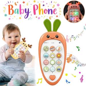 Baby Phone Toy Bilingual Educational Learning Machine with Teether 12 Functions Music Light Sound Effects Sensory Toy Gift for Infants 6 To 12 Months
