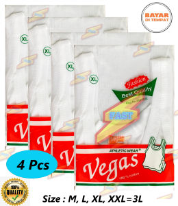 FAST - 4 PCS Kaos Dalam / Singlet Pria Laki-Laki Cowok VEGAS Putih/Hitam Size M L XL XXL(LLL)