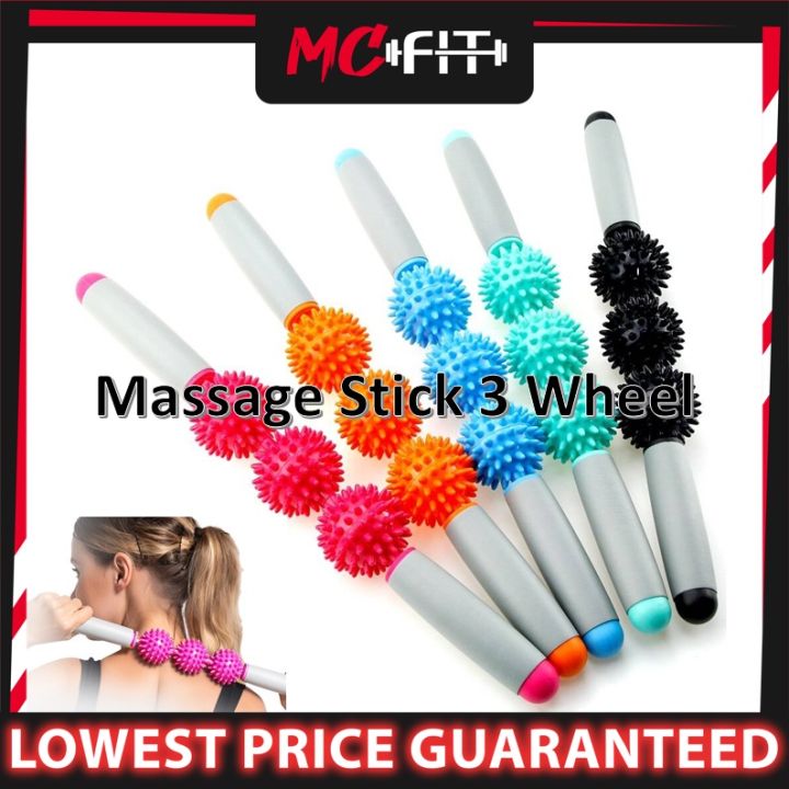 MCFIT Massage Stick Relax 3 wheel Yoga Trigger Fascia Cellulite Blaster