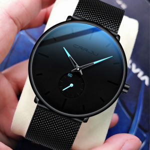 CRRJU Jam Tangan Pria Kasual Kuarsa Analog Mewah Tahan Air + Tali Jaring Baja Tahan Karat 2150