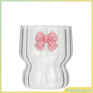 M.G.【Ready in Stock】 300ml Cute Bow Shaped Glass Cup Coffee Cup Transparent Cold Drink Ice Cream Cup Mug