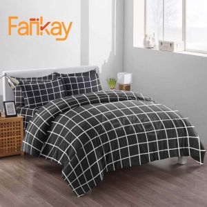 Bed Cover Set Sprei Kotak Hitam Garis Putih - Ukuran Lengkap 90x200 - 200x200 - Fankay Bedcover