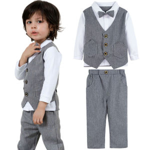 Formal Attire for Kids Boy Graduation Gentleman Outfit Toddler Birthday Clothes Children Wedding Khaki Blue Set Church Dress