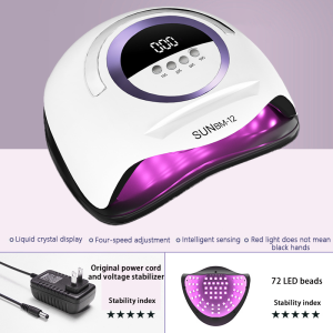 300W UV LED Nail Lamp with 72 Lamp Beads Low Noise Digital Timer Display Nail Lamp for Gel Polish Quick Drying