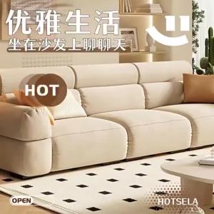 Sofa French Cream Style Sofa Technology Flannel Living Room Modern Minimalist Nordic Straight Row Sofa