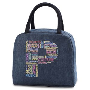 Portable Lunch Bag for Women Insulated Canvas Cooler Bag Thermal Kids Food Tote for Work Picnic Lunch Bags Girl Text Pattern