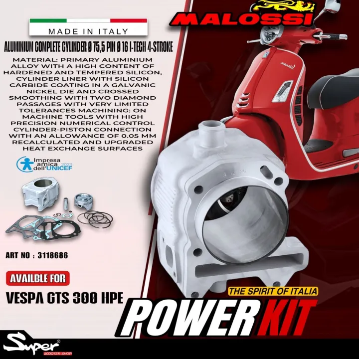 ชุดเสื้อสูบ MALOSSI RACING CYLINDER VESPA GTS 300 HPE ART NO:3118686 