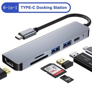 6 in 1 Type C USB C HUB Reader To HDMI 4K High Speed USB 3.0 Ports SD/TF Card Reader For Laptop