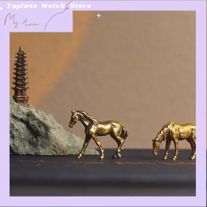 [Toplans]💖[HOT SALE]🎈🎈 Antique Brass Solid Long Tail Horse Figurines Miniatures Feng Shui Ornaments Copper Zodiac Animal Mini Desktop Decoration Crafts