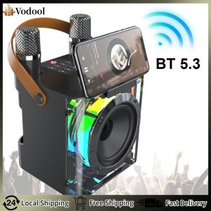 【Vodool】 Karaoke BT Speaker with Dual Microphones Stereo Surround Speaker Rechargeable Subwoofer Music Player for Outdoor Picnic