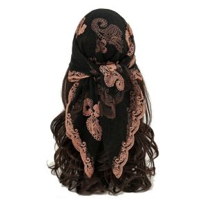 FUNG Embroidered Lace Embroidery Square Scarf Thin Cashew Pattern Cashew Flower Bandana Versatile Solid Color Lace Headwrap Women Fashion