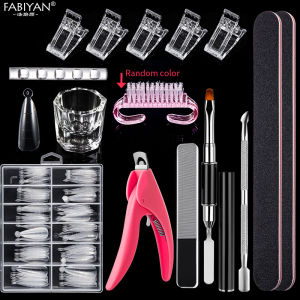 100Pcs French False Nails Full Cover Acrylic Nails Model Nail Art Tips With Nail Brush Nail Clip Fake Nail Mold Art Builder Tool