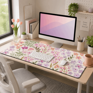 GIORGIONE Non-Slip Floral Desk Pad Large Rubber Base Computer Mat Sweet Stitched Edge Mouse Pad Work
