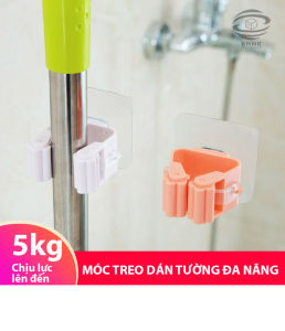 Combo 2 Móc dán tường kẹp giữ cây lau nhà móc treo chổi chịu lực thông minh