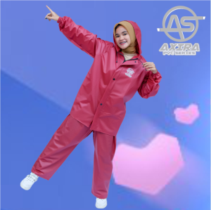 Jas Hujan Bahan Tebal Setelan Jaket Celana Pria dan Wanita Mantol Tebal Bahan PVC Axira