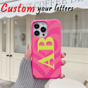 Hearts Beat Personalised Initial Letters Leather Case for iPhone 14 16 pro max 12 17 Pro  Max air 15 Plus 13 7 8 Luxury PU Case
