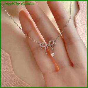 AngelCity Fashion Store Fashion Double Layered Bowknot Pendant Necklace For Women Girls Elegant Versatile Necklace Clavicular Chain Jewelry Accessories