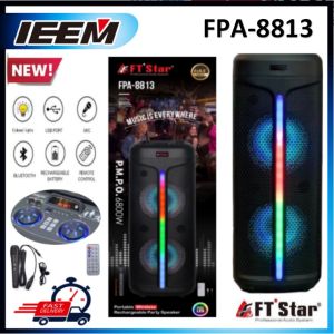 FT STAR FPA-8813 8.5inch X 2 Big Karaoke Trolley Party Bluetooth Tws Speaker With WireD Microphone