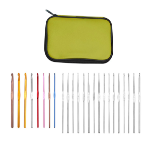 ตะขอโครเชต์24ชิ้นพร้อมเคสเข็มถักหลากสีอุปกรณ์ถักโครเชต์เข็มถักครอเซ็ทโลหะสำหรับผู้หญิง