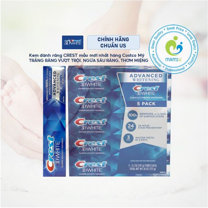 Kem đánh răng Crest 3D White mẫu mới chuẩn Mỹ trắng răng vượt trội (147g)