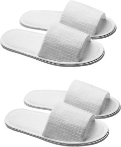 Elandy 2Pairs Open Toe Spa Slippers Non-Slip White SPA Hotel Home Guest Slippers for Spa Party Plane Guest Hotel Travel