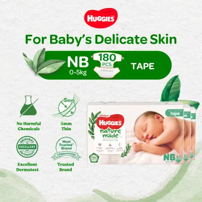 Huggies Platinum Naturemade NB NewBorn 60s Tape Diapers Case
