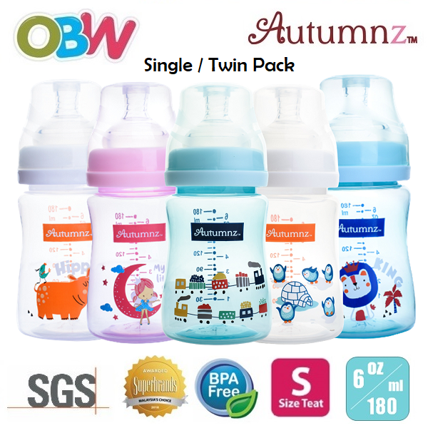 Autumnz PP Wide Neck Feeding Bottle 6oz/180ml (Single Twin Pack