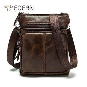 EDERN Mens Genuine Leather Shoulder Bag Retro Casual Sling Bag for Men Cowhide Crossbody Bag Mini Messenger Bag Cellphone Bag