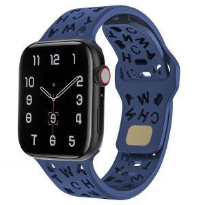 สายนาฬิกาข้อมือ ซิลิโคนนิ่ม ระบายอากาศ ลายตัวอักษร สําหรับ Apple Watch Ultra 3 2 49มม. สาย สําหรับ iWatch Series 11 10 9 8 7 6 5 4 SE3 ขนาด 41มม. 45มม. 40มม. 44มม. 38มม. 42มม. 46มม.