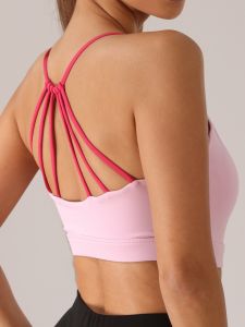 SUPERFLOWER Womens New Six String Beautiful Back Sports Bra Comfortable Shock-absorbing Gathering Seamless Running Thin Yoga Bra