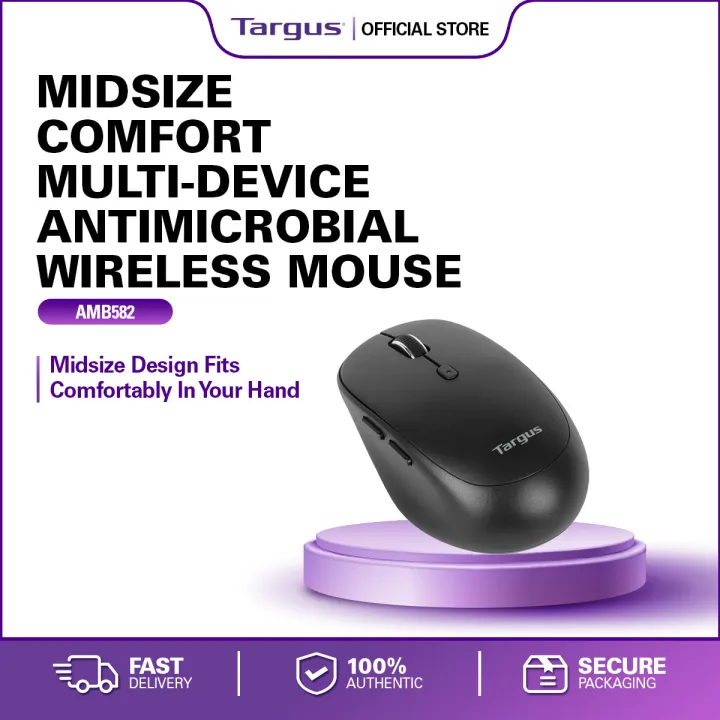 Targus Midsize Comfort Multi-Device Antimicrobial Wireless Mouse (Black) (AMB582)