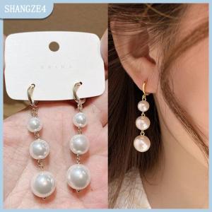 【SHANGZE4】 White Imitation Pearl Long Dangle Earrings For Women Golden Color Metal Hoop Earrings Wedding Party Fashion Elegant Jewelry Gift