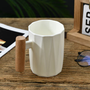 400ml Mimimalist Wooden Handle Round Cup Mug Plastic Kitchenware for Drinking Coffee Milk Tea SSSuperior+