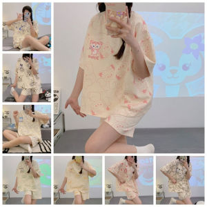 XINSU38 Cổ tròn Quần áo ngủ mùa hè Giai điệu kuromi cinnamoroll Ngắn Tay Bộ đồ ngủ hoạt hình Thời trang Đồ mặc nhà Đồ ngủ nữ ngắn Phụ nữ