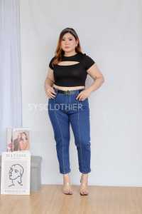 Celana Jeans Wanita Gianna Darkblue + Belt-Sys Clothier