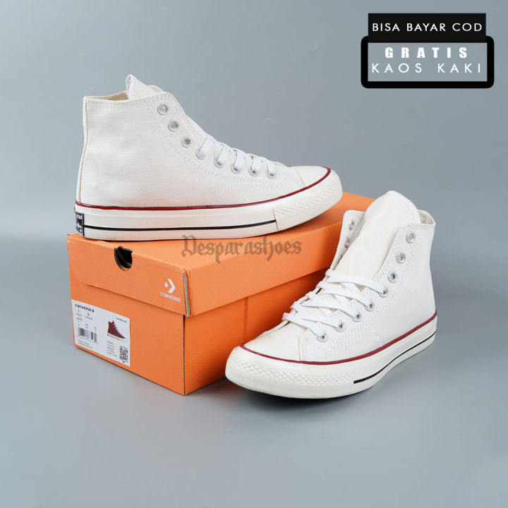 SEPATU CONVERSE 70s ALL STAR CHUCK TAYLOR PARCHMEW WHITE EGRET PUTIH TULANG IMPORT PREMIUM SNEAKERS PRIA DAN WANITA FREE KAOS KAKI Lazada Indonesia