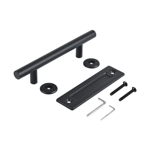 Barn Door Handle Set 12inch Sliding Door Handle with Finger Pull Black Heavy Duty Hardware