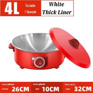 【Ready Stock】4L Red Multifunctional Hot Pot 1000W High Power Caldron Non-Stick Frying Pan Electric kettle for Home Kitchen